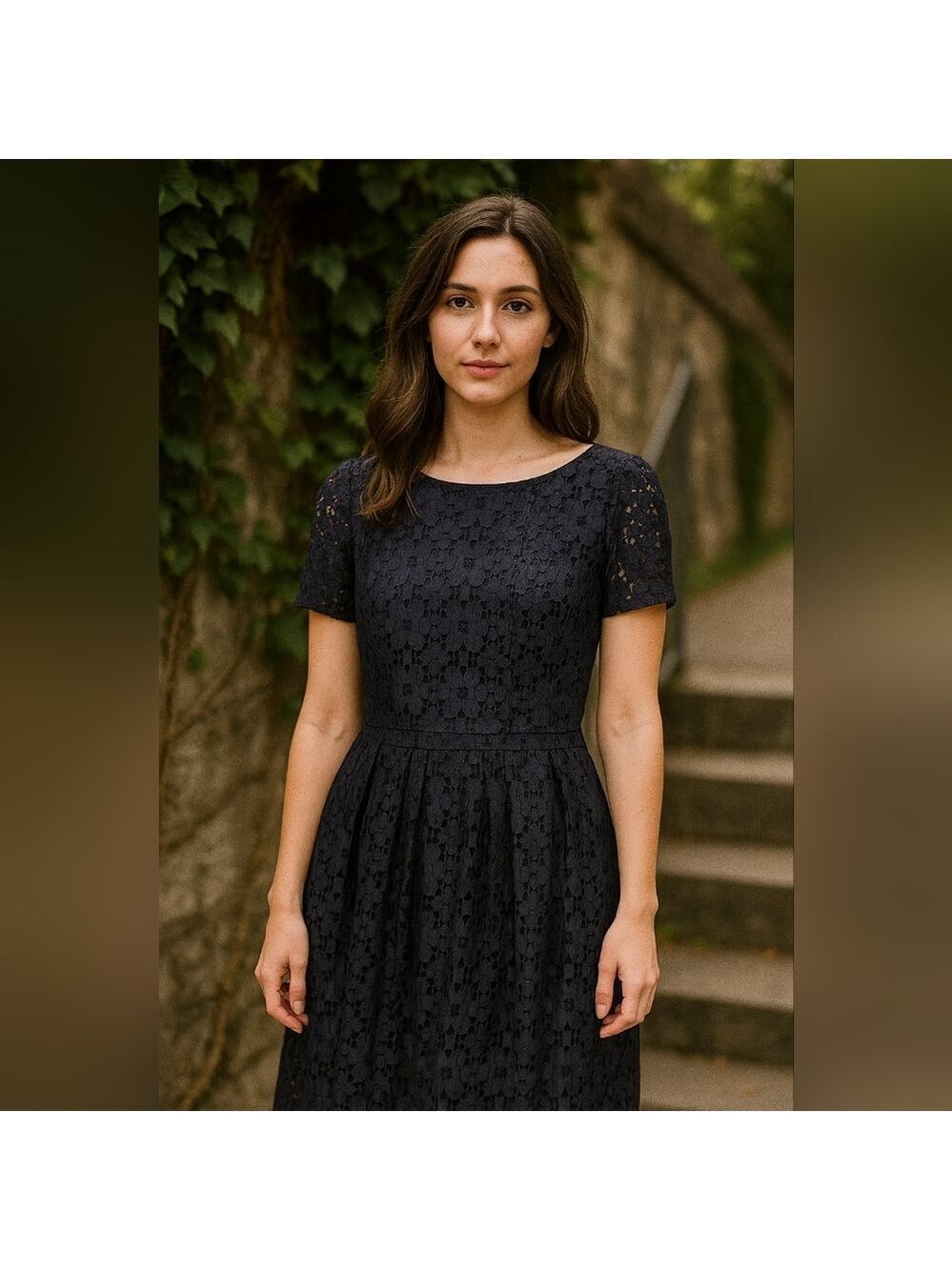 Tailored Elegant Floral Blue Lace Dress